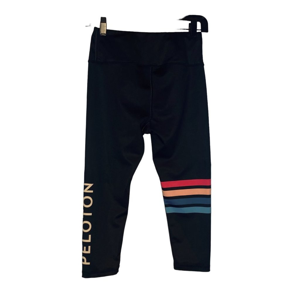 Peloton X Kali Retro Crop Leggings Medium Black w Stripes USA - Picture 5 of 16